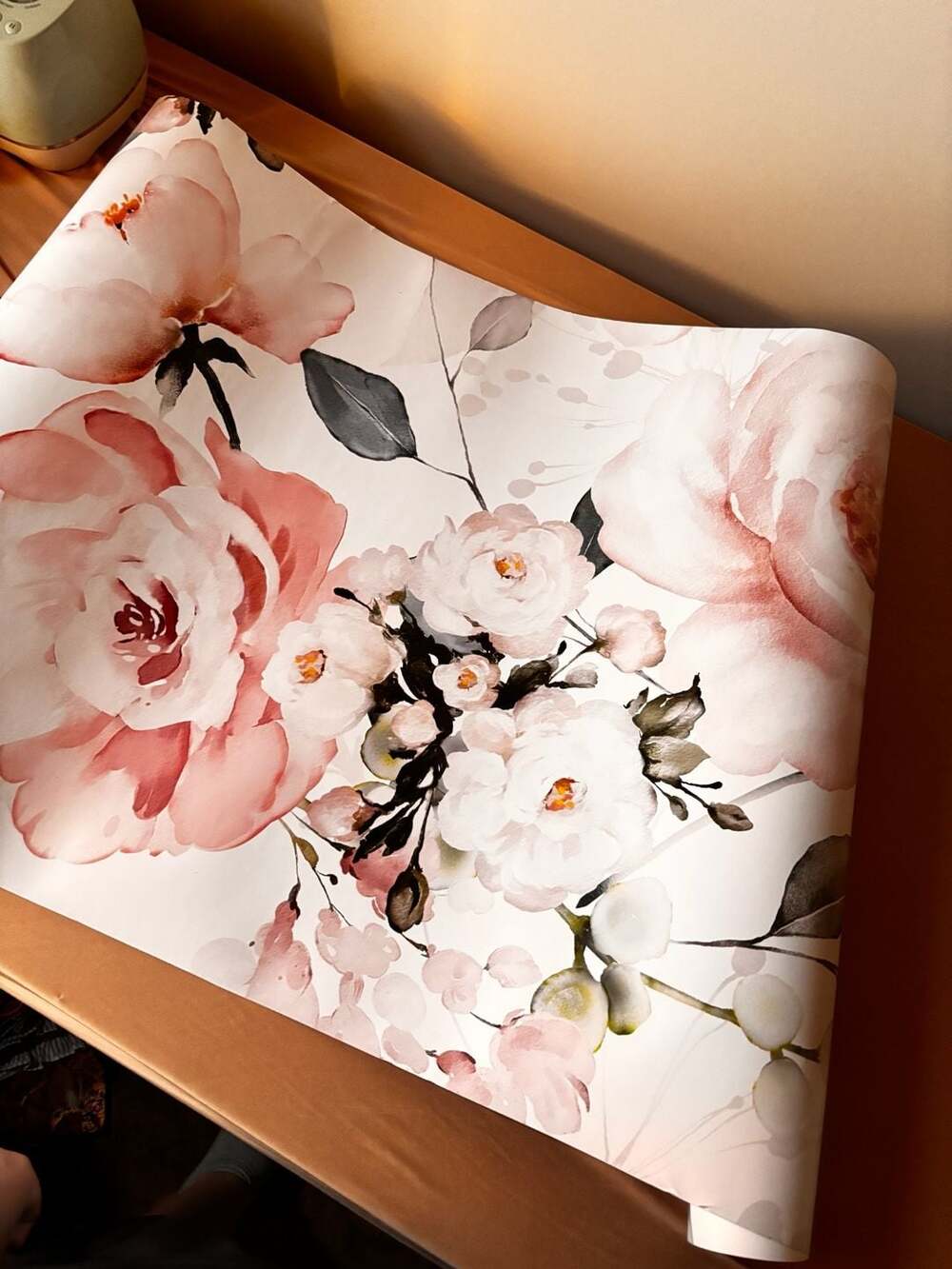 Pink Peony Floral Wallpaper Peel and Stick Watercolor Flowers W 24 H 96